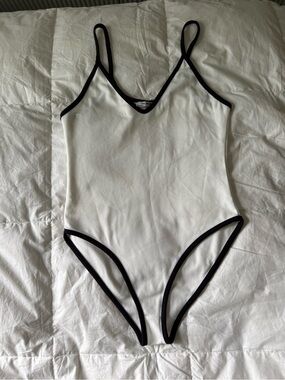 Zara White bodysuit with Black Contrast Trim